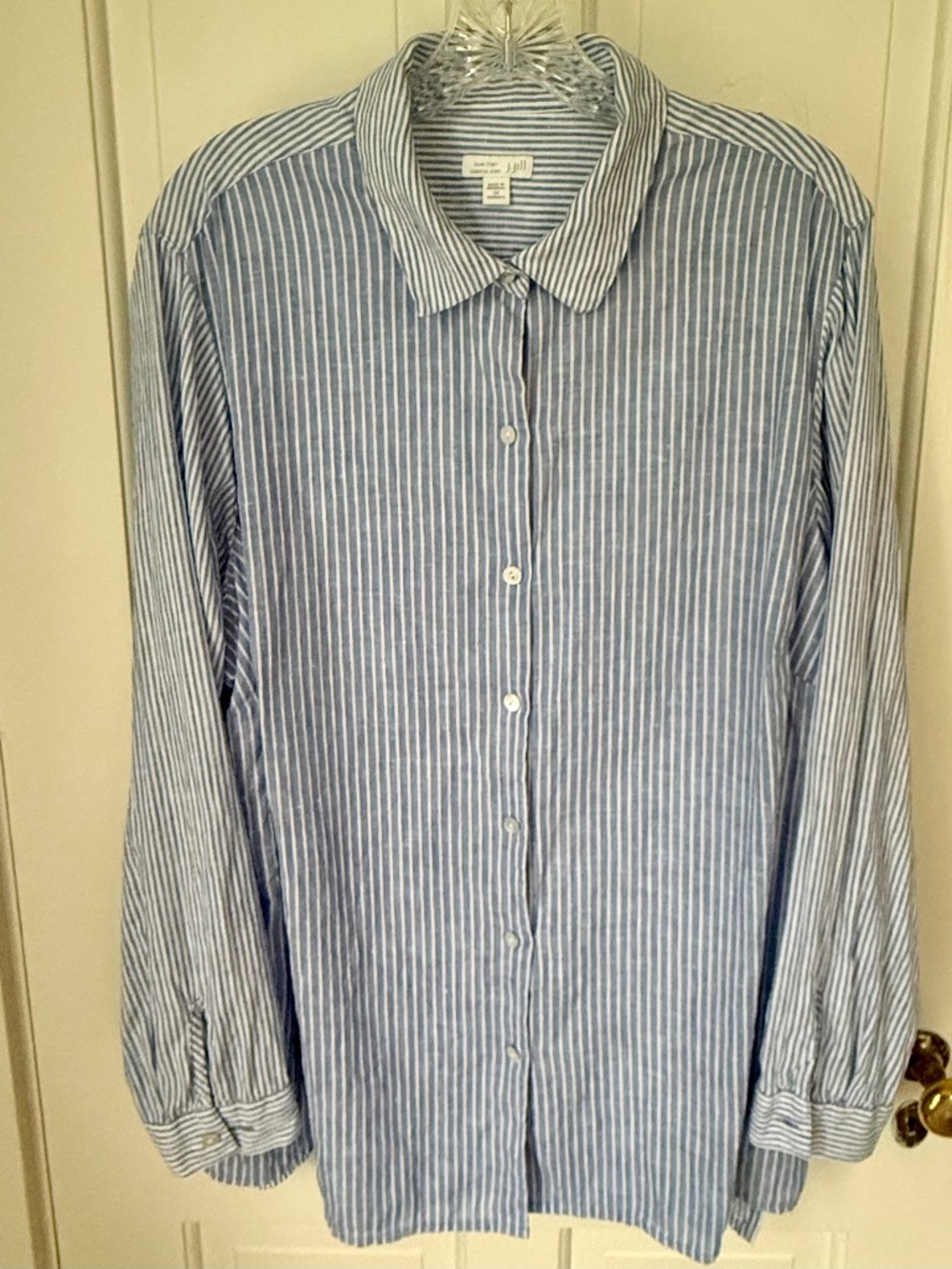 J Jill Linen Shirt - Blue and White Stripe Linen, Size 2X  Very Good condition!